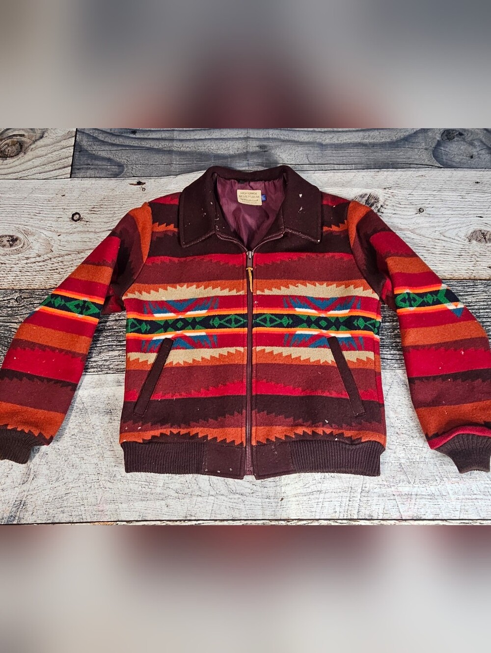 Vintage Pendleton High Grade Western Wear Bomber Jacket Aztec Size Small